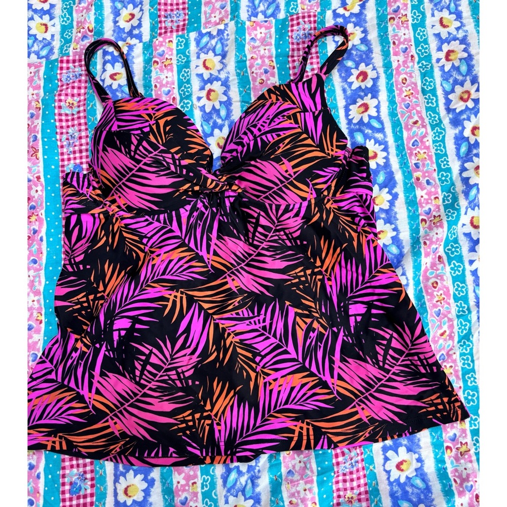 Vibrant Pink and Orange Tankini With Adjustable Straps and Lined Cups